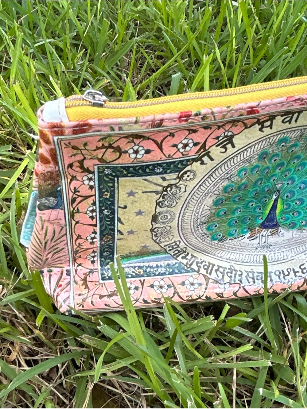 Papaya Pink and Green Peacock Zip Cosmetic Pouch - Picture 4 of 8